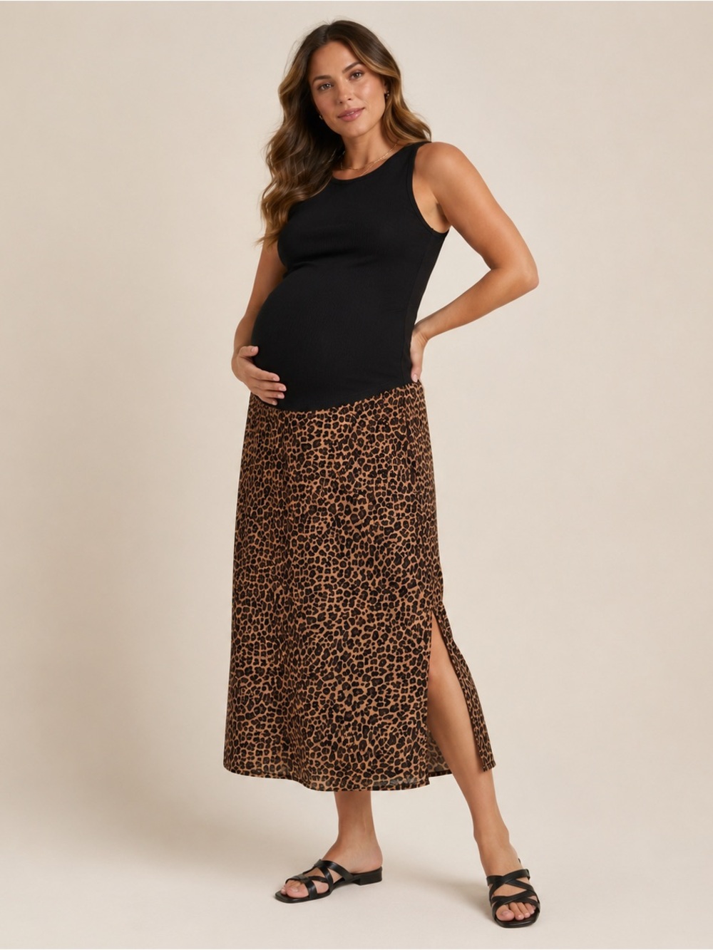 Isabel by Ingrid & Isabel Leopard Maternity Midi Skirt XXL Side Slit